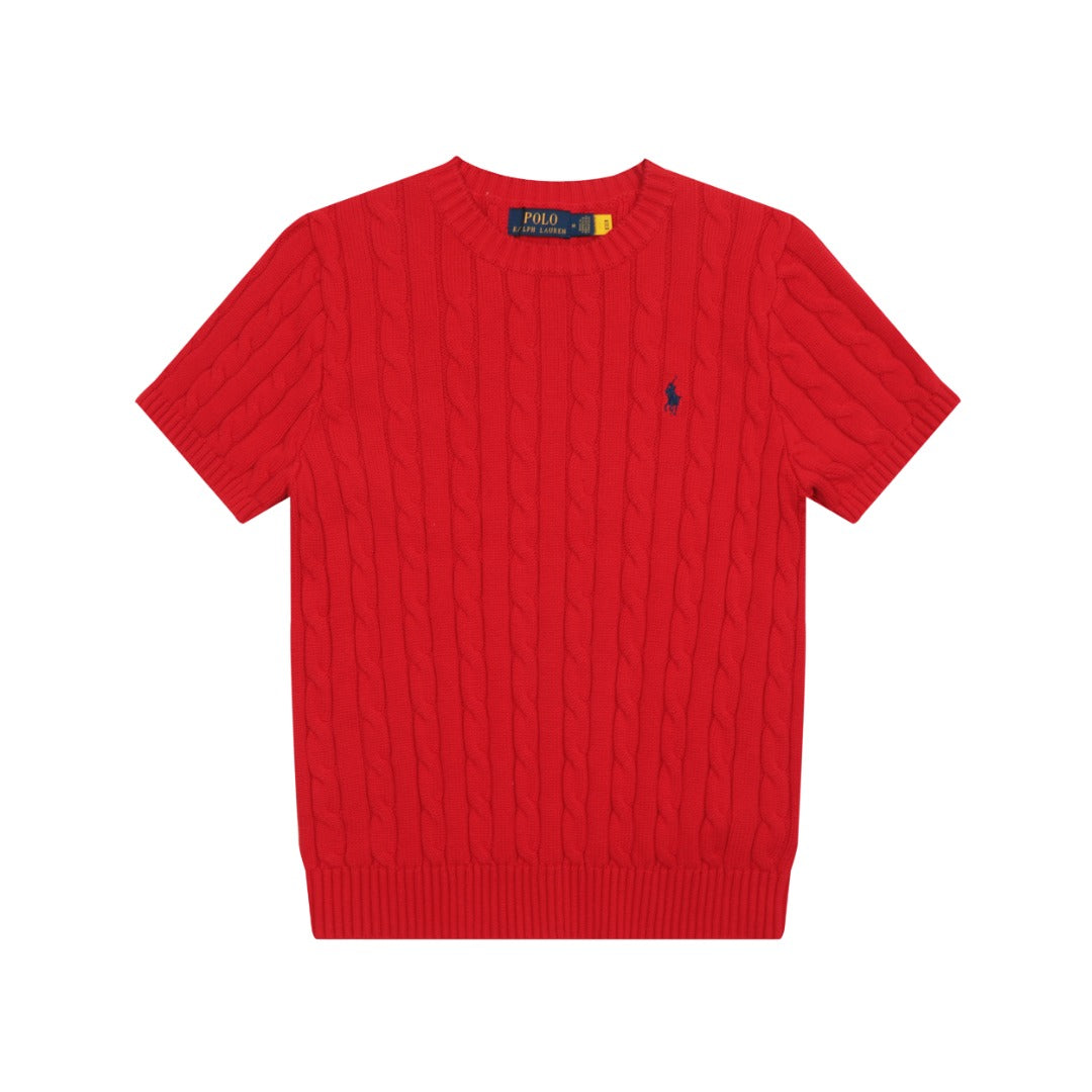 Ralph Lauren Saç Örgüsü Desenli Kısa Kollu Pamuklu Süveter