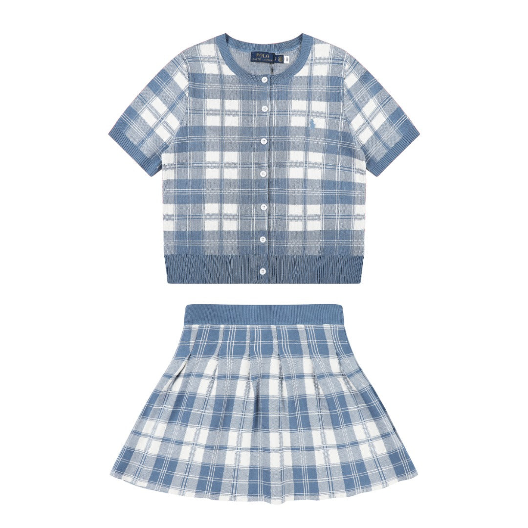 Ralph Lauren Plaid Cotton Cardigan & Skirt Set
