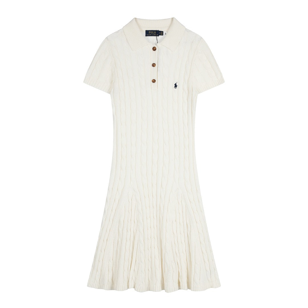 Ralph Lauren Cable-Knit Cotton Short-Sleeve Dress