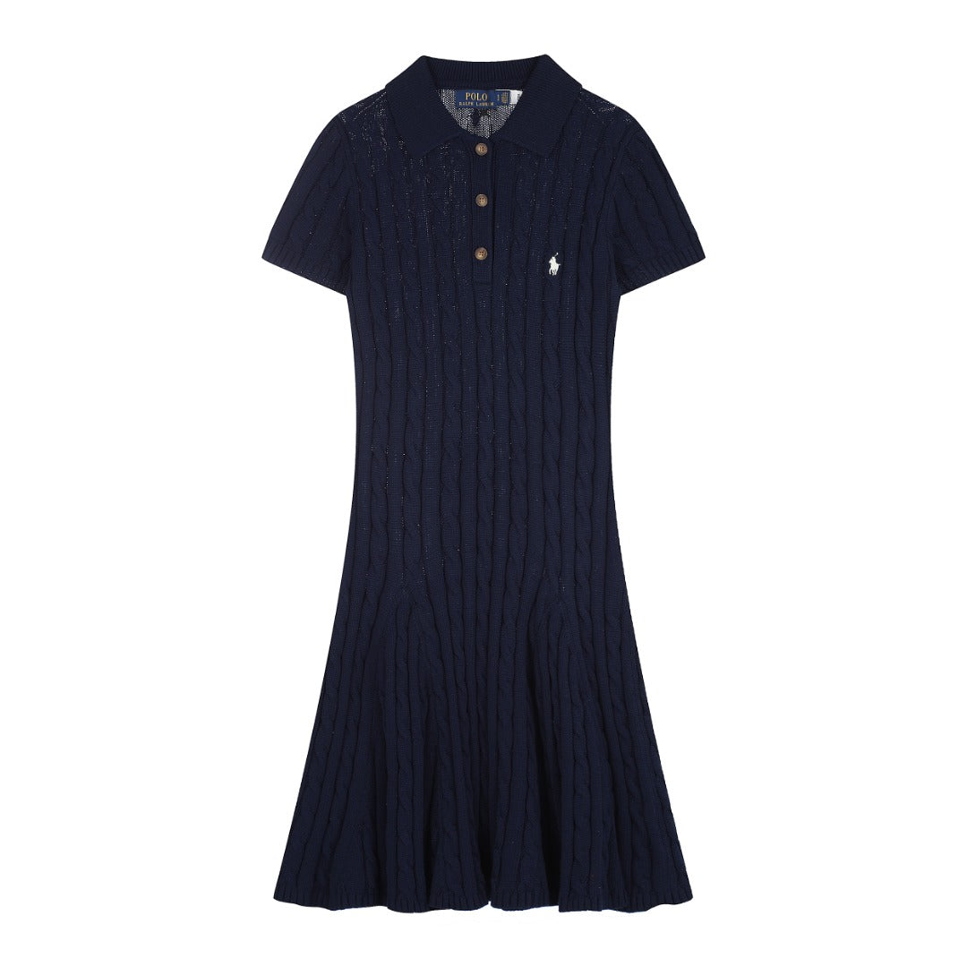 Ralph Lauren Cable-Knit Cotton Short-Sleeve Dress
