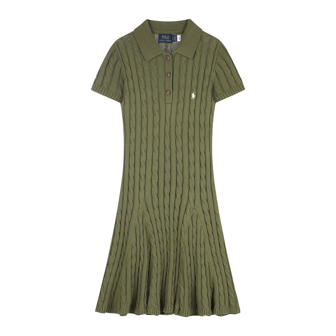 Ralph Lauren Cable-Knit Cotton Short-Sleeve Dress