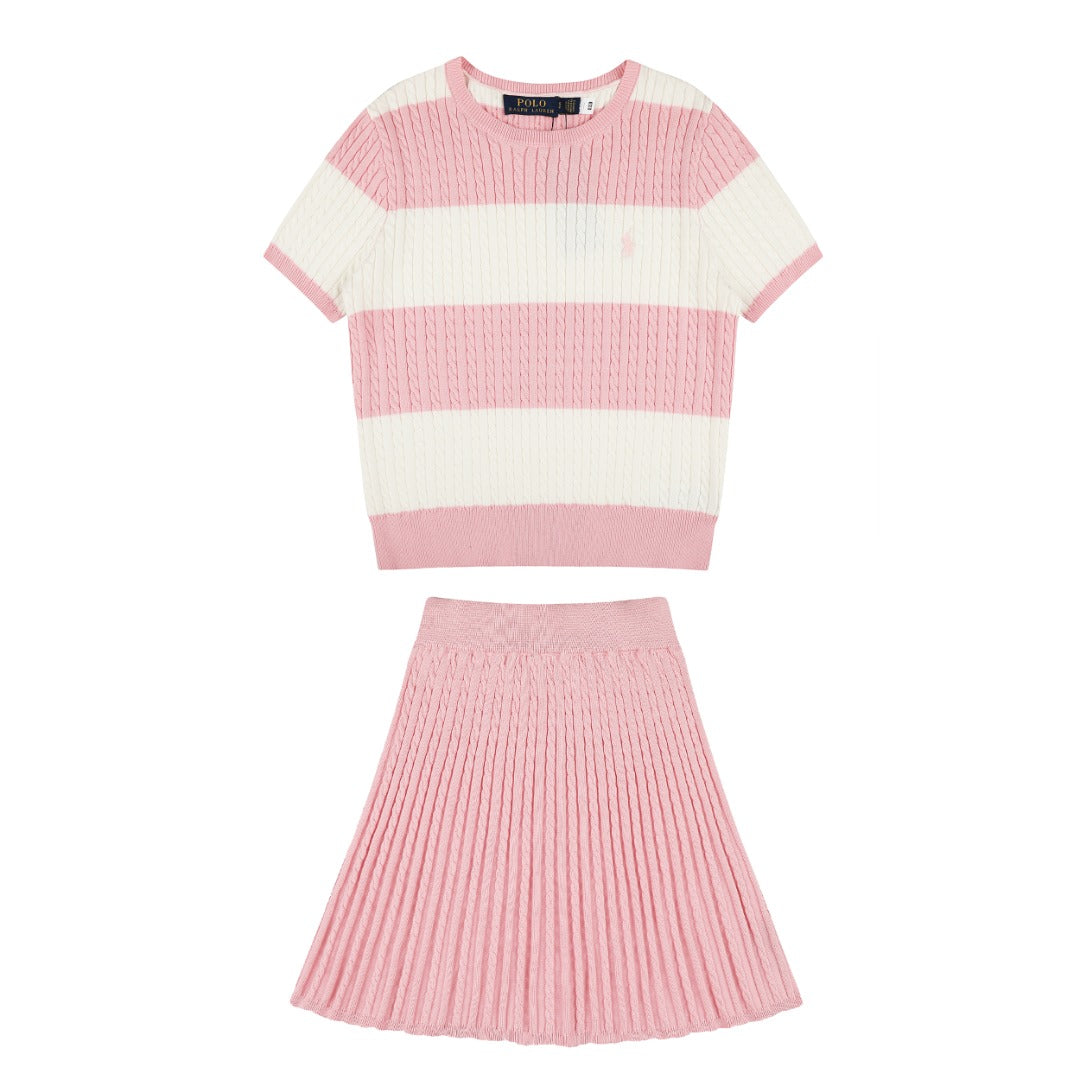 Ralph Lauren Striped Knit Top & Pleated Skirt Set