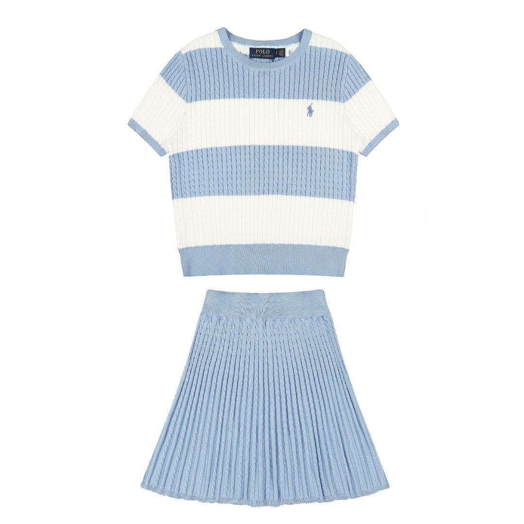 Ralph Lauren Striped Knit Top & Pleated Skirt Set