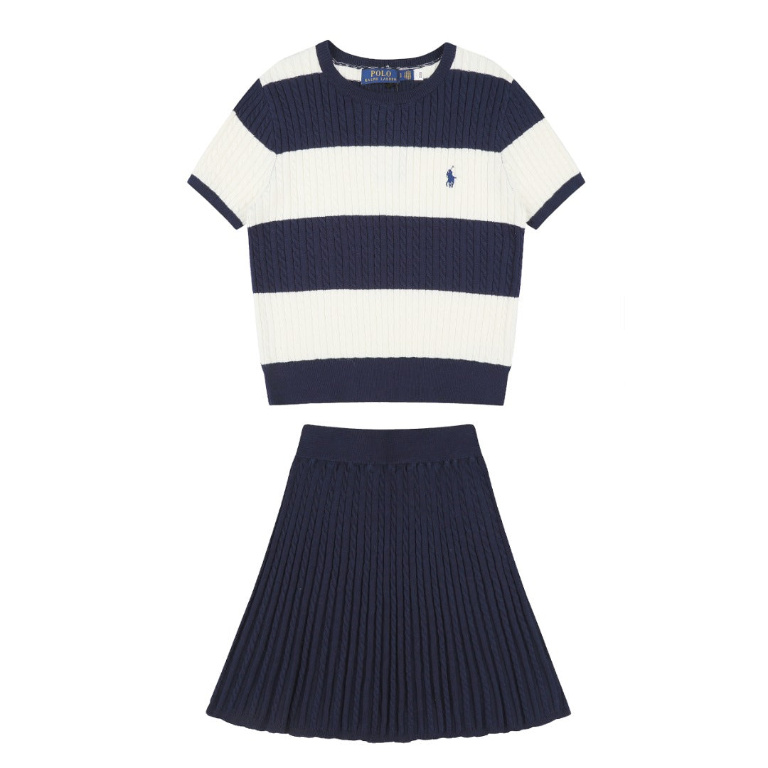 Ralph Lauren Striped Knit Top & Pleated Skirt Set