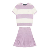 Ralph Lauren Striped Knit Top & Pleated Skirt Set