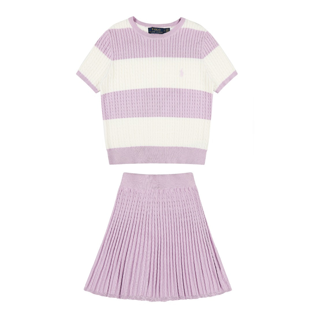 Ralph Lauren Striped Knit Top & Pleated Skirt Set