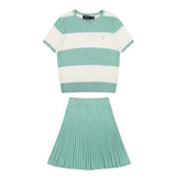 Ralph Lauren Striped Knit Top & Pleated Skirt Set