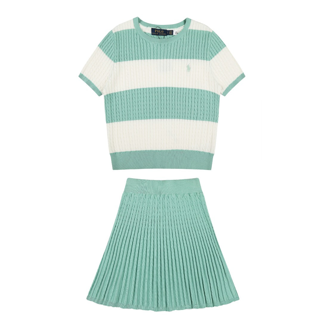 Ralph Lauren Striped Knit Top & Pleated Skirt Set