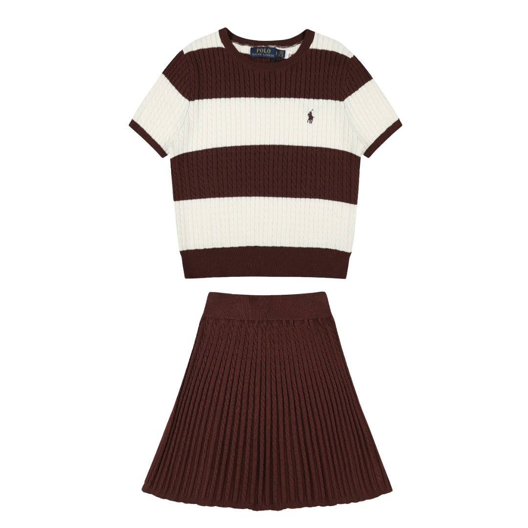 Ralph Lauren Striped Knit Top & Pleated Skirt Set