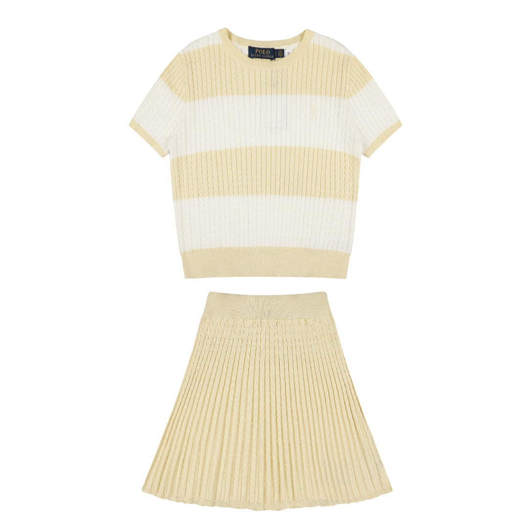 Ralph Lauren Striped Knit Top & Pleated Skirt Set