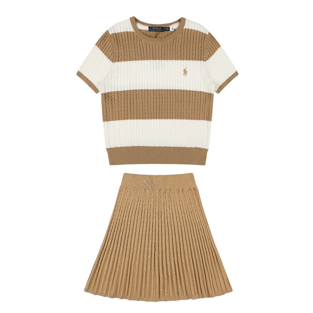 Ralph Lauren Striped Knit Top & Pleated Skirt Set