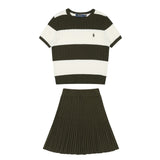 Ralph Lauren Striped Knit Top & Pleated Skirt Set