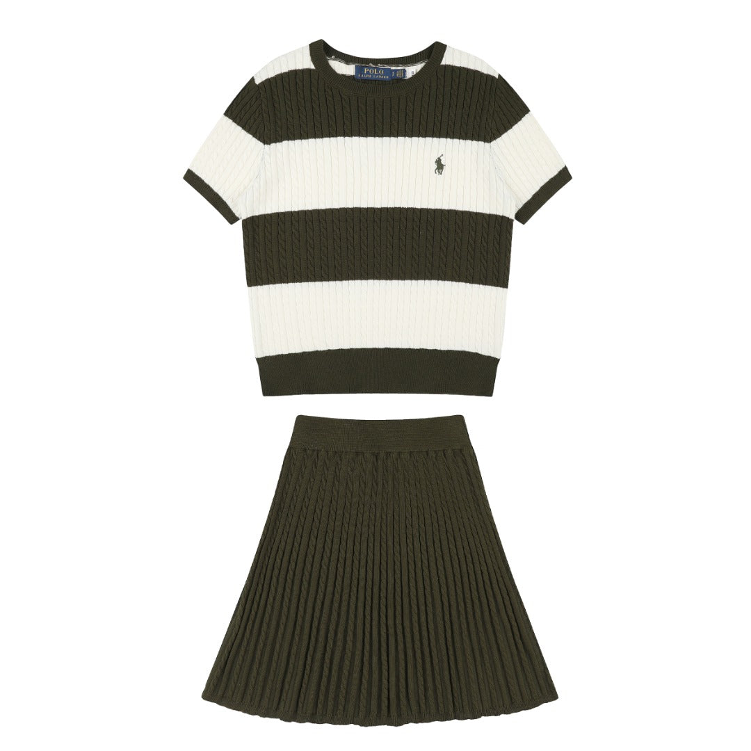 Ralph Lauren Striped Knit Top & Pleated Skirt Set