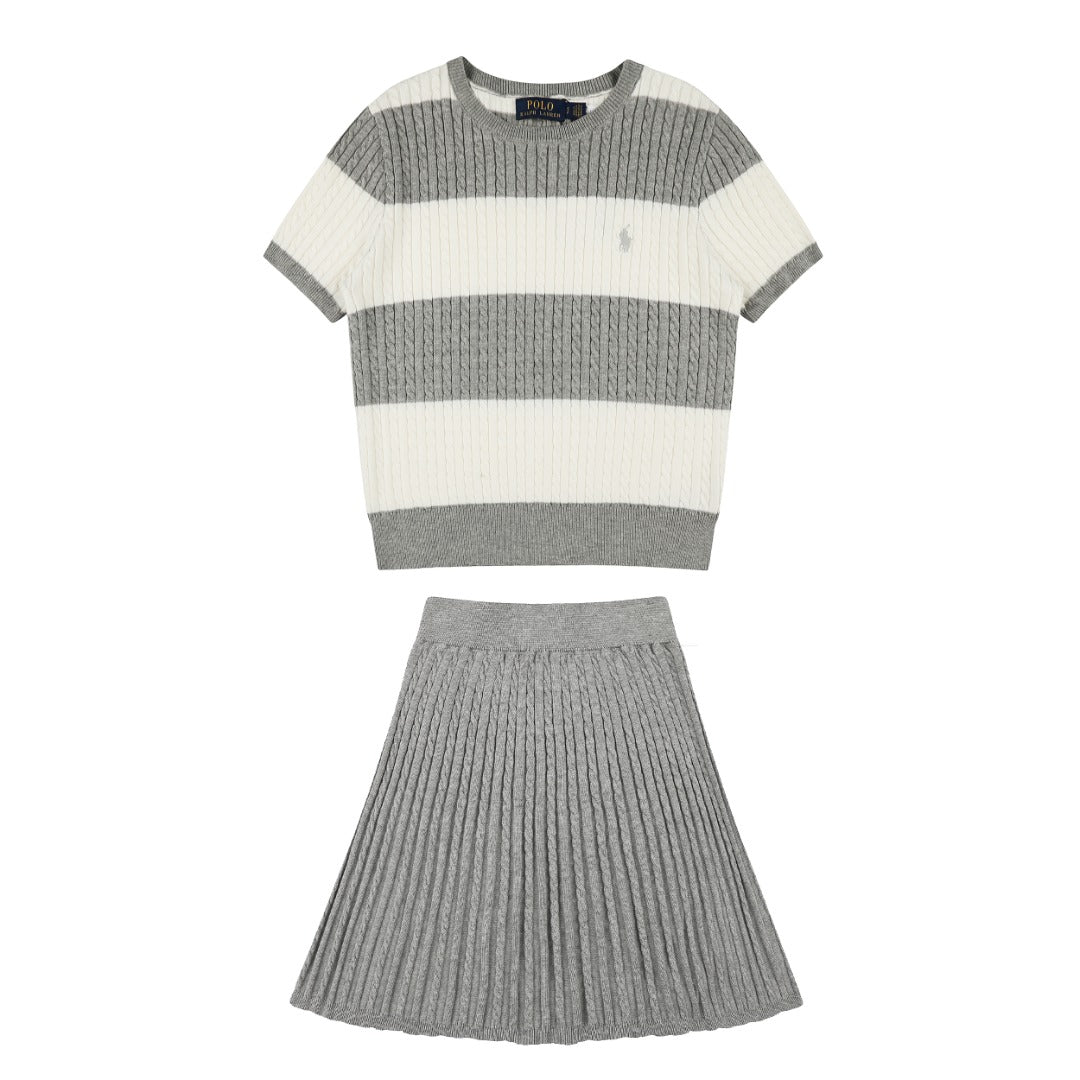 Ralph Lauren Striped Knit Top & Pleated Skirt Set