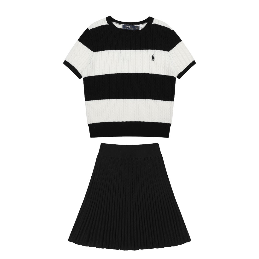Ralph Lauren Striped Knit Top & Pleated Skirt Set