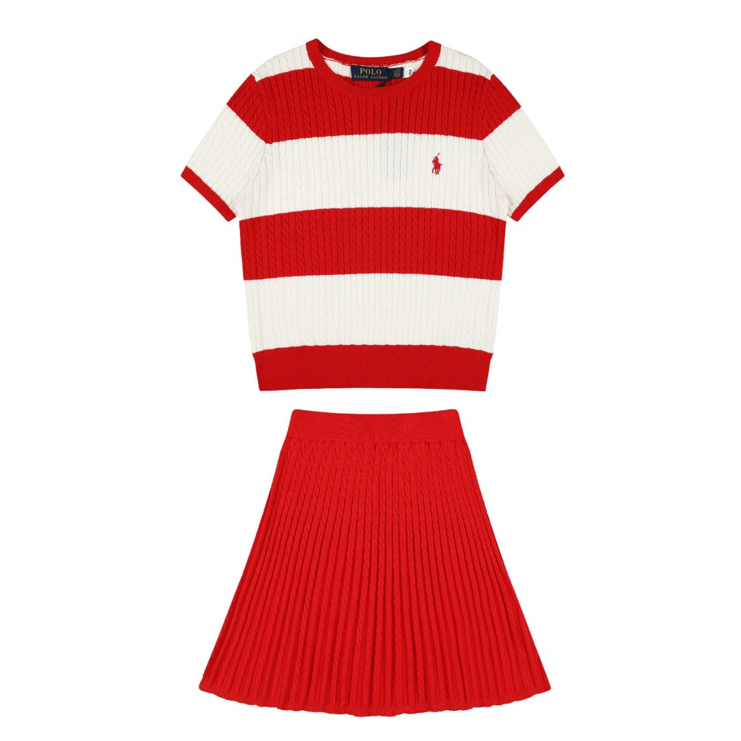 Ralph Lauren Striped Knit Top & Pleated Skirt Set