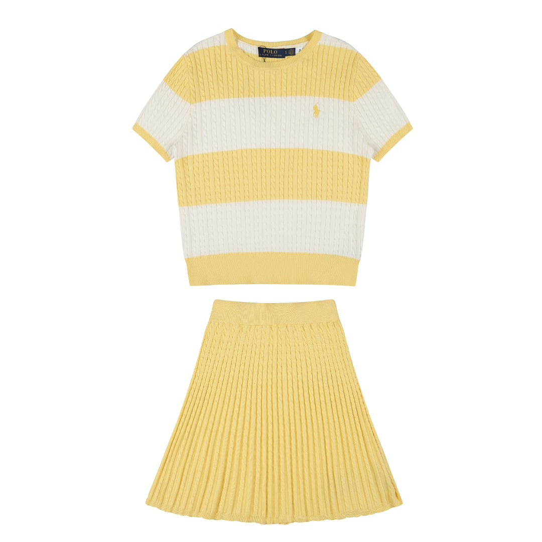 Ralph Lauren Striped Knit Top & Pleated Skirt Set