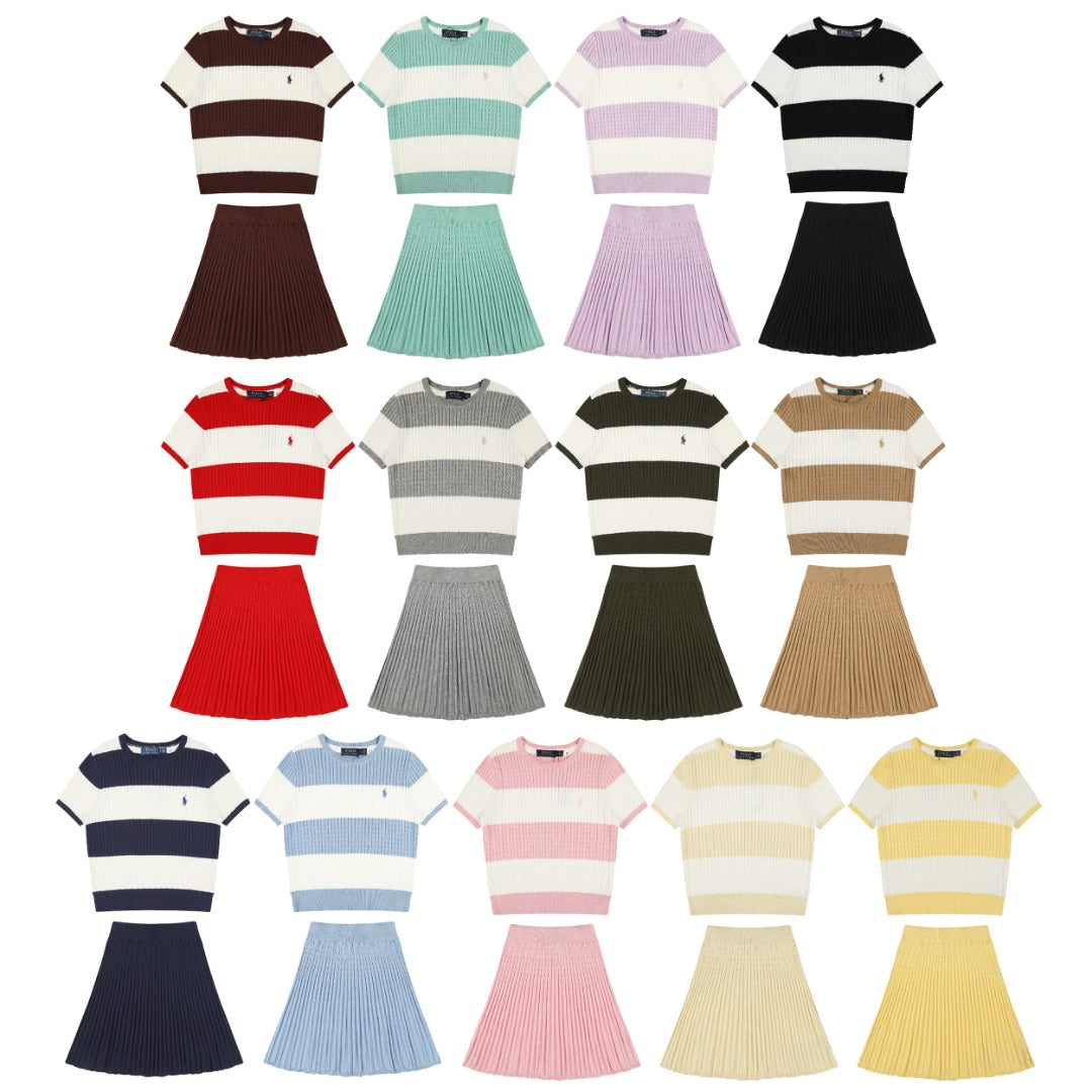 Ralph Lauren Striped Knit Top & Pleated Skirt Set