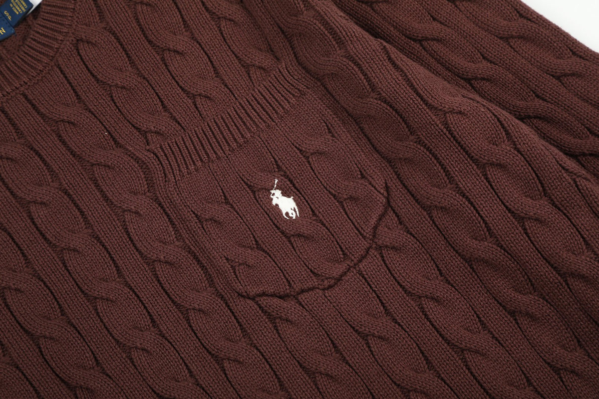 Ralph Lauren Cepli, Bisiklet Yaka, Saç Örgü Kazak